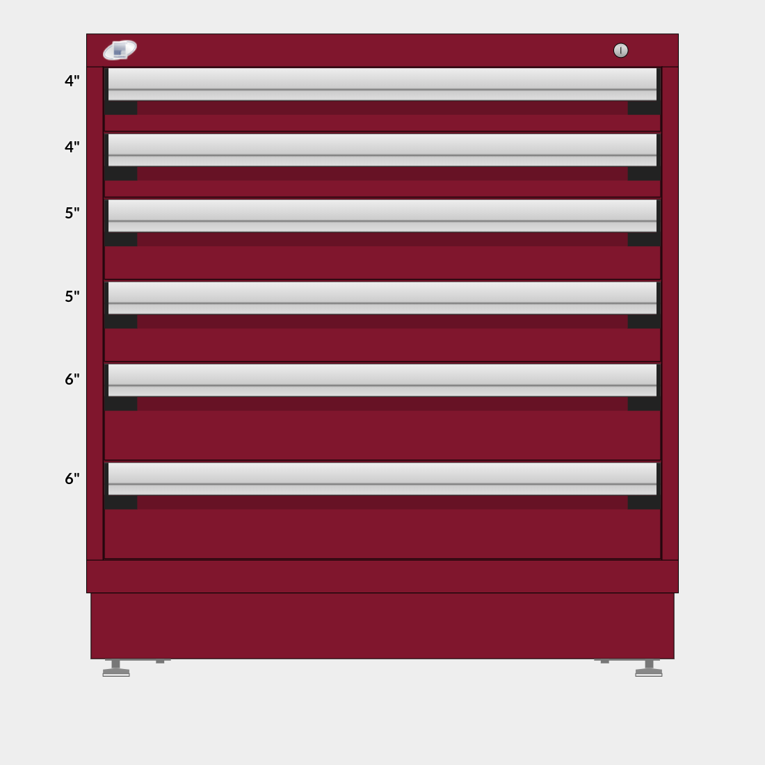 Rousseau 6 Drawer Cabinet - 4"/4"/5"/5"/6"/6"